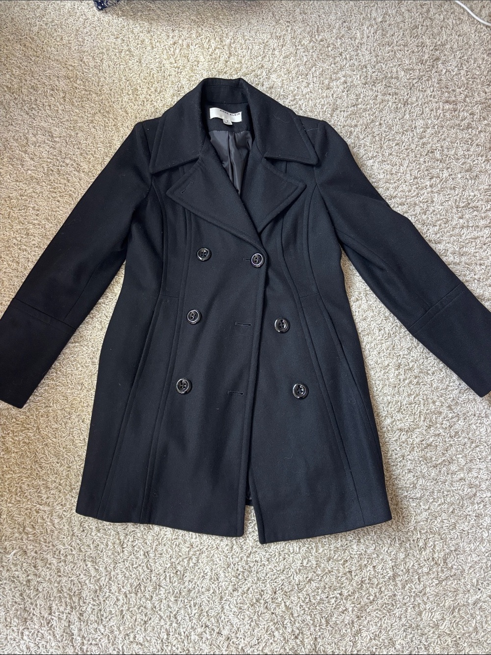 Anne Klein Black Double-Breasted Peacoat